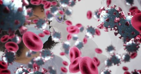 Masked woman measuring temperature in coronavirus environment