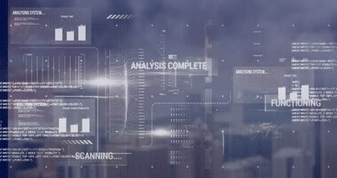 Futuristic Data Processing Interface Over Wind Turbines