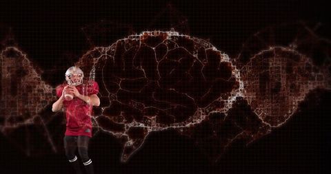 Football Player with Digital Brain Hologram Background
