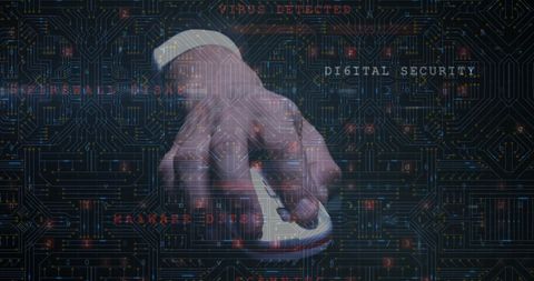 Cybersecurity technology concept with businessman using mouse
