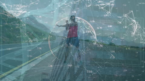 Connected Globe Overlay on Man Stretching Signifying Sports Technology