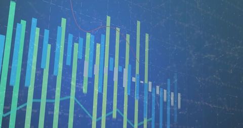 Digital Data Visualization with Line and Bar Chart in Blue