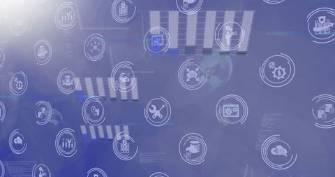 Network of Digital Icons on Abstract Tech Background