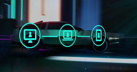 Futuristic digital connectivity concept with car and technology icons