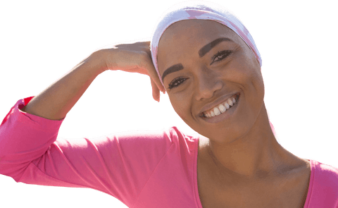 Transparent Background Smiling Woman in Pink with Head Scarf