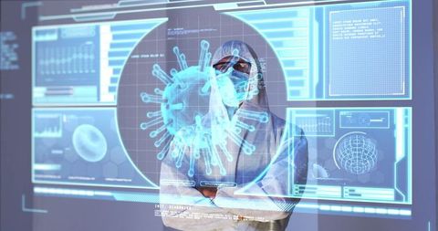 Scientist Analyzing COVID-19 Data on Digital Screen