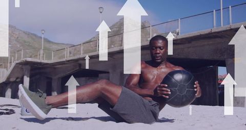 Intense Outdoor Workout with Digital Graphics of Success