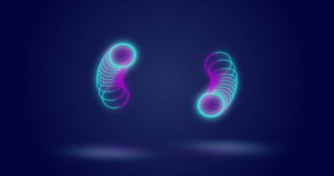 Neon Circles in Motion with Deep Navy Backdrop