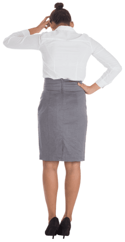 Thoughtful Biracial Businesswoman with Hand on Neck Transparent