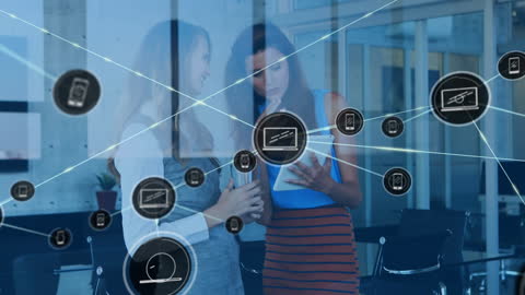 Businesswomen Exploring Digital Connections and Networking Opportunities