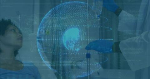 Doctor and Patient with Futuristic Digital Globe, IV Fluid Care