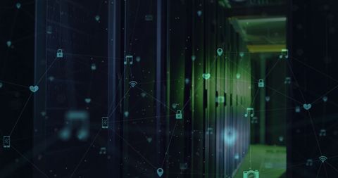 Digital Network Connections in Server Room with Data Icons - Download Free Stock Images Pikwizard.com