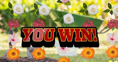 You Win Text with Colorful Floral Background