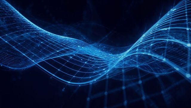 Glowing Blue Digital Mesh Wave in Futuristic Technology Landscape