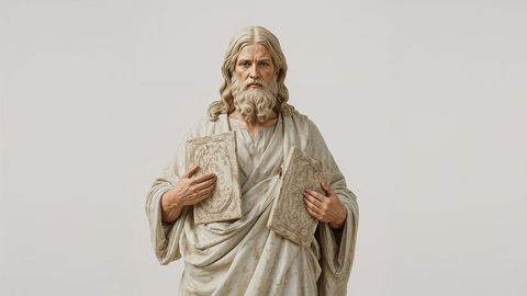 Elderly bearded moses holding ancient stone tablets