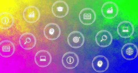 Floating Icon Cluster Over Digital Art Background