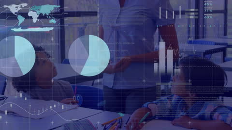 Teacher Integrating Digital Data with Diverse Students in Modern Classroom