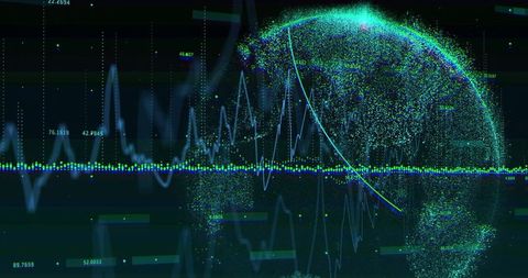 Futuristic digital world data visualization with globe