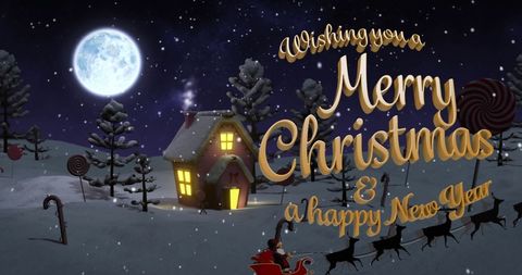 Festive merry christmas greeting with winter landscape