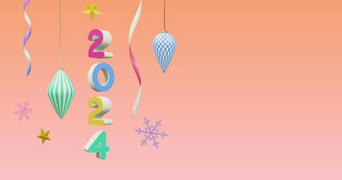 Festive 2024 new year's decorations on pink background