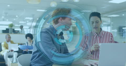 Futuristic Digital Interface with Collaborative Office Team