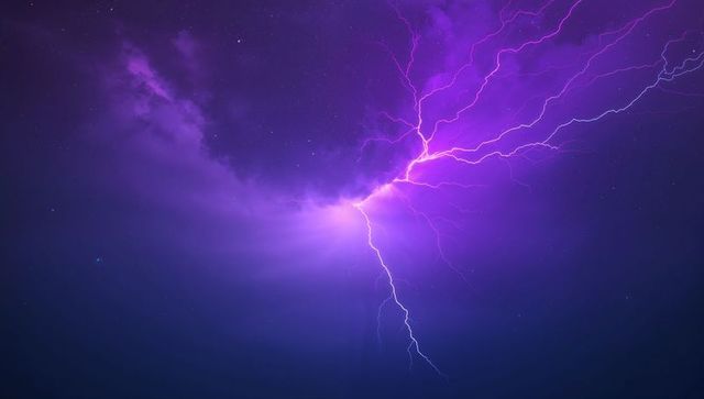 Dramatic Purple Lightning in Night Sky
