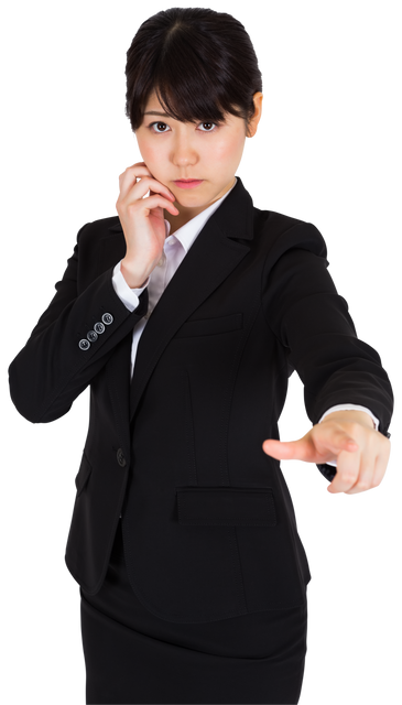 Serious Asian Businesswoman Standing with Pointing Gesture on Transparent Background - Download Free Stock Videos Pikwizard.com