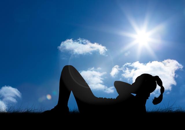 Silhouette of woman practicing yoga on grass against sky background - Download Free Stock Photos Pikwizard.com