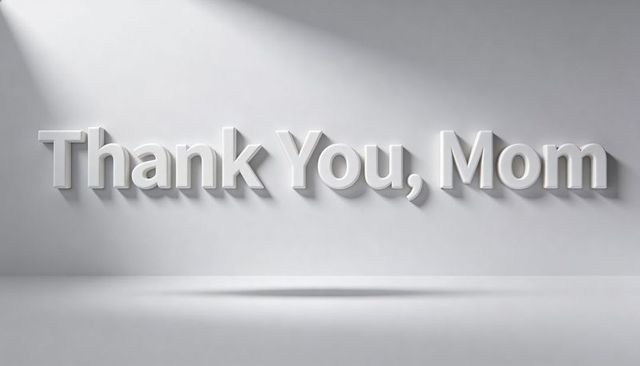 Thank you, mom 3d typography with spotlight and soft shadows for mother's day branding