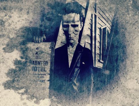 Fictional monster in haunted house themed setting