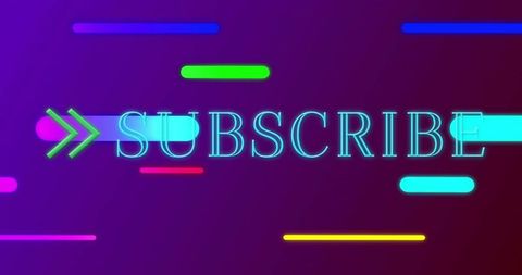 Neon subscribe call-to-action banner with glowing arrow and vibrant motion bars