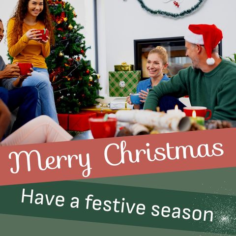 Festive Christmas Celebration with Friends by Tree