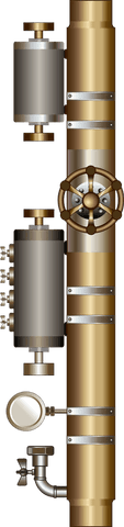 Industrial Pipeline with Brass Clamps on Transparent Background