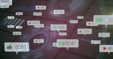 Digital Interface with Floating Notification Bubbles and Analytics