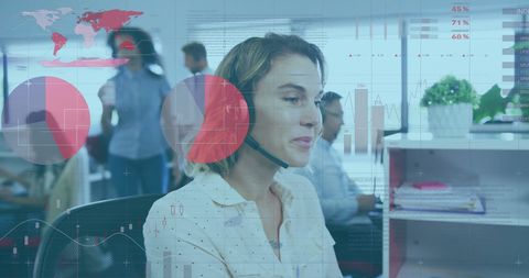 Businesswoman Managing Global Financial Data in Modern Office