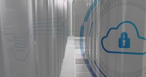 Cloud security digital interface overlooking data servers