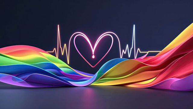 Vibrant rainbow abstract with neon heart waveform