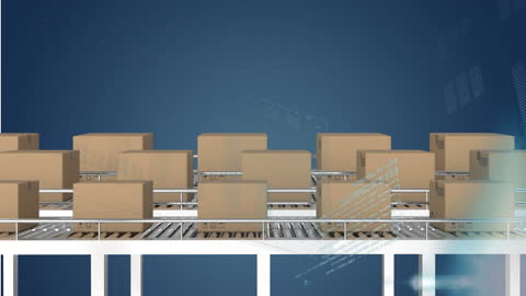 Automated Conveyor Belt with Boxes and Data Interface