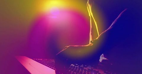 Futuristic cyberpunk neon light creative workspace background