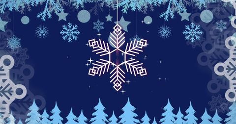 Festive Snowflake Ornaments on Blue Winter Background