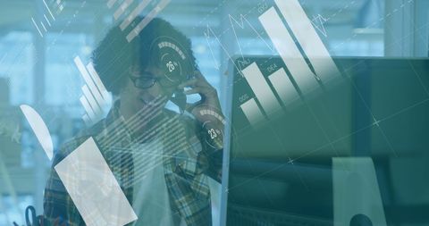 Businessman Analyzing Data on Futuristic Interface