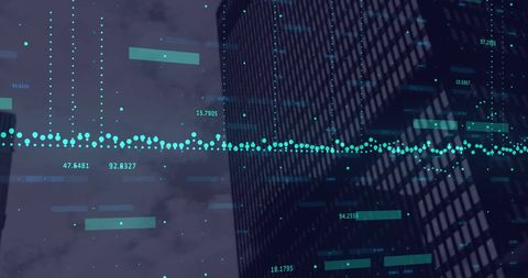 Financial Data Visualization on Modern Skyscraper Background