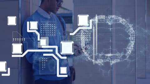 Digital Interface Animation Over Man Using Smartphone