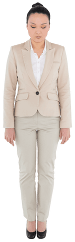 Asian Businesswoman in Beige Suit on Transparent Background
