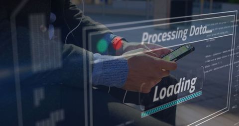 Man Using Smartphone with Data Processing Interface Overlay - Download Free Stock Images Pikwizard.com