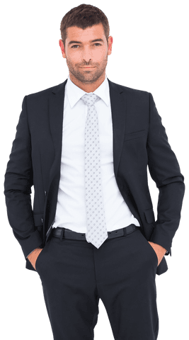 Confident Businessman in Suit Standing Transparent Background