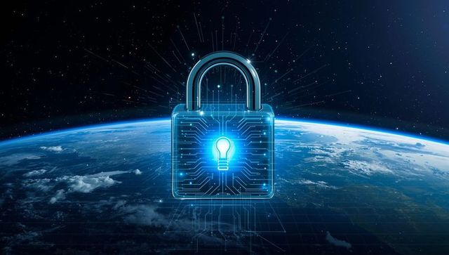 Digital Padlock Above Earth: Innovation and Cybersecurity Concept