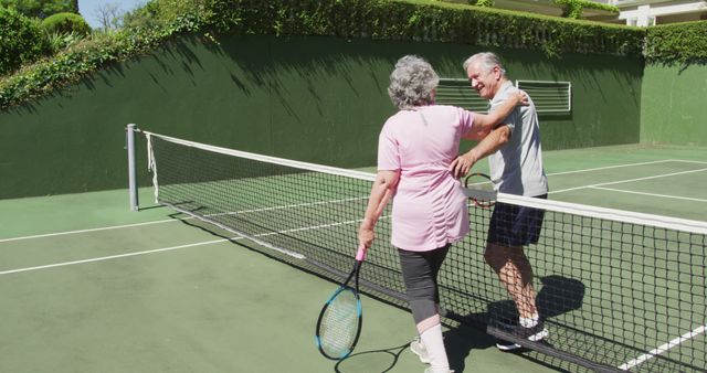 Senior Couple Handshaking after Tennis Match on Outdoor Court - Download Free Stock Images Pikwizard.com