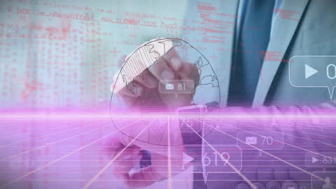 Businessman Interacting with Smartwatch and Virtual Data Graphics