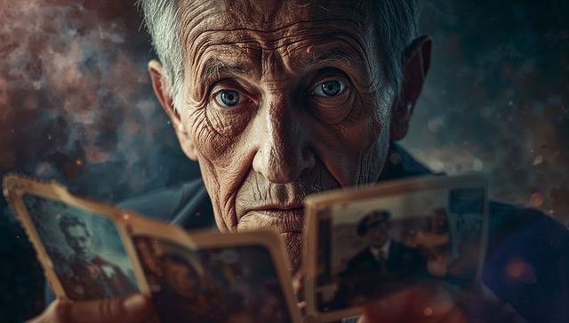 Elderly Man Exploring Vintage Memories